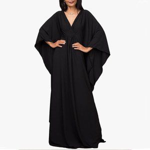 V-Neck Rayon Black Caftan Bathing Suit Cover ups